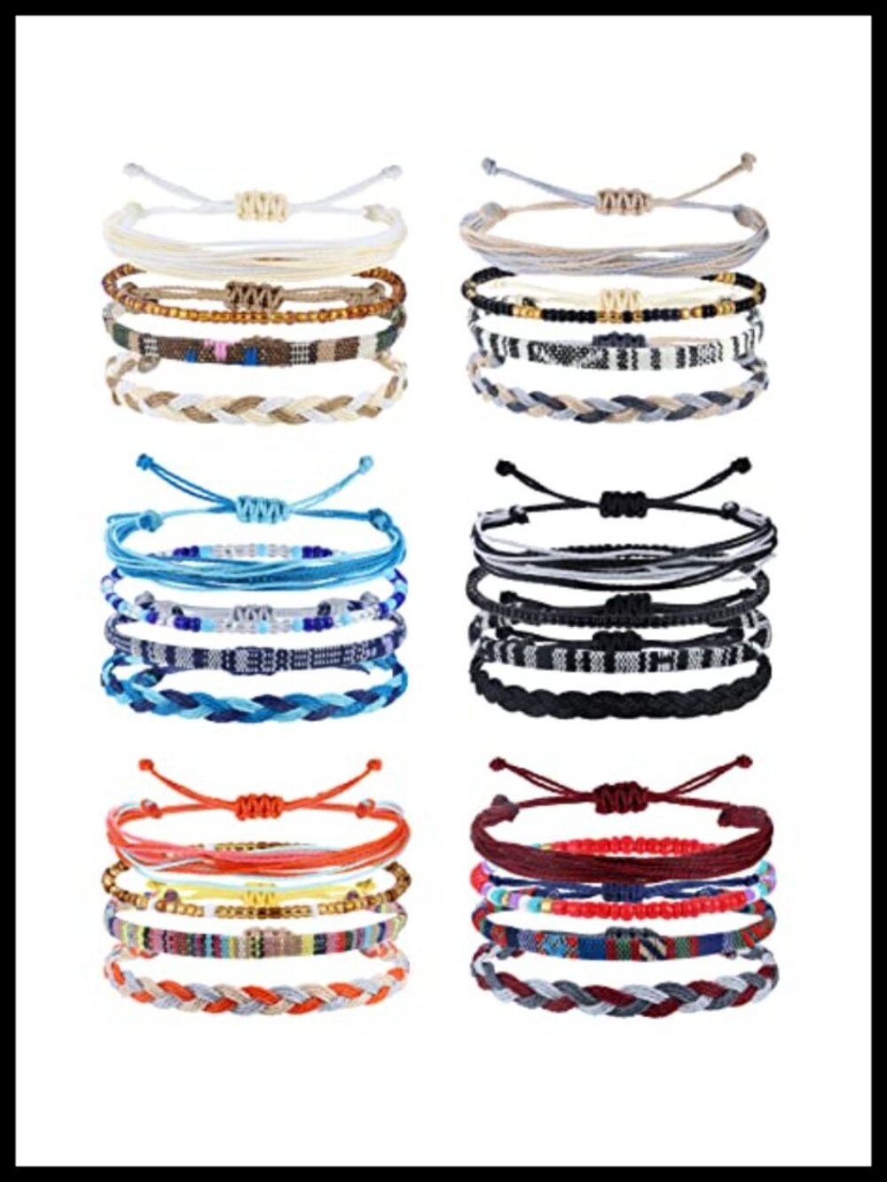 24 Pcs Boho Surfer Anklet Set Adjustable Beaded Braided Anklets Waterproof